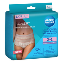 CANPOL BABIES 78/012, vienkartinės kelnaitės su įklotu po gimdymo, 2in1, L/XL dydis,  5 vnt.