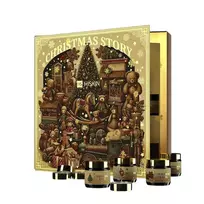 HISKIN_SET Home Advento kalendorius "Pasakų knyga" žvakės 12x15ml + sojų žvakės indeliuose 12x30ml