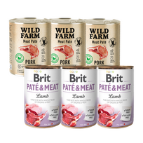 BRIT PATE & MEAT LAMB 3x800g + WILD FARM Pate Pork 3x800g