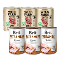 BRIT PATE & MEAT RABBIT 3x800g + WILD FARM Pate Lamb 3x800g