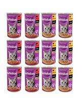 WHISKAS Adult Mix skoniai 12x400 g su vištiena ir jautiena padaže suaugusioms katėms