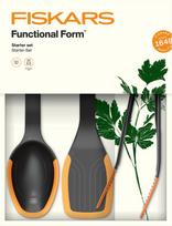 Fiskars - FunctionalForm Kitchen Set of 3 Pieces - Palette, Spoon & Tongs - Essential Cooking Utensil Kit