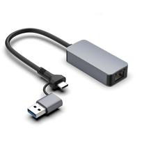 2500Mbps USB 3.0 laidinis USB Type C į Rj45 Lan Ethernet adapteris RTL8156 tinklo plokštė PC Macbook Windows nešiojamam kompiuteriui USB+Type C