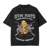 Sporto Salės Žiurkės Ninju Raumenų Pelės Muki Raumeningi Skalbti Marškinėliai Streetwear Hip Hop Marškinėliai Demoniški Sluoksniuoti Marškinėliai Vyrams Per Dydį S juoda