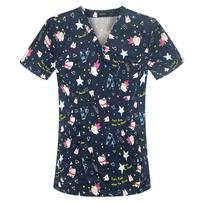 Cartoon Printed Nurse Uniforms, Surgical Uniforms, Care Work Uniforms, V-Neck Short Sleeve T-Shirts, Tops for Men and Women S balta