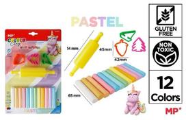 Plastilinas 12 spalvų pastelė + formelės ir volelis - MP pagrindinis popierius