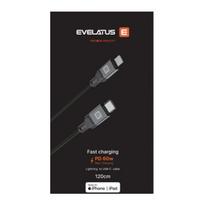 „Evelatus“ USB C į „Lightning“ laidas 2,0 m, 60 W (MFI09), aliuminio korpusas, juodas