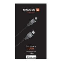 Evelatus Evelatus USB C - Lightning kabelis 1.2M 60W (MFI09) aliuminio korpusas su pynimu, juodas