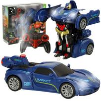 Mėlynas nuotoliniu būdu valdomas transformuojamas robotas-mašina Transformer Revolt Transforming Robot Racer