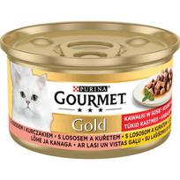 Konservai katėms su vištiena ir lašiša padaže GOURMET GOLD, 85 g
