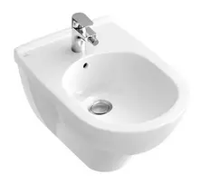 Villeroy & Boch O.novo - Dušo unitazas, montuojamas į sieną, 1 maišytuvo anga su perpildymo funkcija, 360 mm x 560 mm, prie sienos tvirtinamas bidė, baltas 54600001