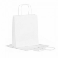 Popierinis maišelis dovanoms 24x10x32cm, suktomis rankenomis, baltas, 100g