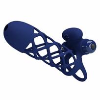 FOR HIM Pretty Love Giann Blue Silicone Vibrating Ring with Sheath, 10 Modes