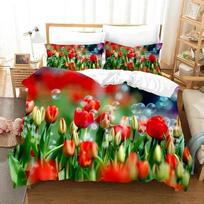 Gėlė Rožinė Tulpė Elegantiškas Peizažas Patalynės Komplektas Vienvietis Twin Dvigulis Queen King Cal King Dydžio Lova Lininis Komplektas 70x133cm beige