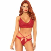 LEG AVENUE SETS Leg Avenue Lace Bralette & Strappy Thong Set Red M/L
