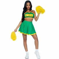 LEG AVENUE COSTUMES Leg Avenue Cheerleader Costume Green M/L - Sporty Set with Pom Poms