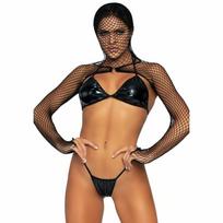 LEG AVENUE KINK Leg Avenue Kink Three-Piece Vinyl Mesh Set, Black, One Size