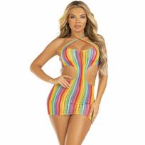 LEG AVENUE DRESSES Leg Avenue Rainbow Striped Halter Mini Dress - Multicolor, One Size