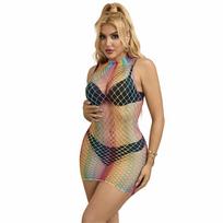 SUBBLIME DRESSES Subblime Rainbow High Neck Mesh Dress Sleeveless One Size Colorful Style