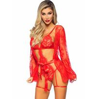 LEG AVENUE SETS LEG AVENUE - 86123 TEDDY + GARTER ROBE SET RED SIZE M