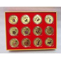 Spalvingi Zodiako ženklai, Atminimo medaliai, 12 vnt., Pilnas rinkinys, Auksinės monetos dovanų dėžutės rinkinys, Zodiako atminimo monetos, Metaliniai amatininkų dovanos beige