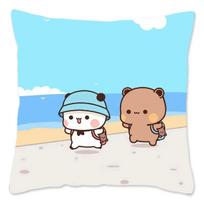 Bubu and Dudu Pillow Case Home Decoration Polyester Cushion Cover for Sofa Throw Pillow Cover Funny Cute Panda Bears Printing 16x16Inch