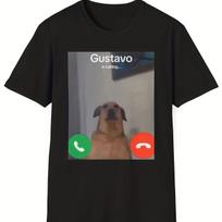 Gustavo Šuns Juokingas Telefoninis Skambutis Grafinis T-shirt Juodas Atsitiktinis Trumpomis Rankovėmis Apvalios Kaklo Marškinėliai su Užrašu „Gustavo Skambina“ S