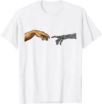 Michelangelo Creation of Adam Hands Cyborg Robotics Funny AI T-Shirt Funny Fashion Graphic T Shirt Men Cotton Tshirt Tees M