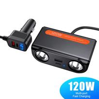 120W Car Charger Adapter PD QC USB Fast Charge Plug Splitter Ports Socket LED Voltmeter Electric Auto Accessories 120W juoda