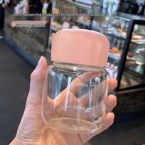 Apvalus mini stiklinis sojų pieno puodelis su gradacija - Moteriškas nešiojamas vandens ir kavos plaktuvas, didelio pilvo dizainas 200ml