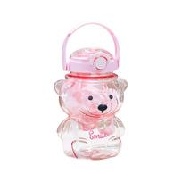 Litrų vandens butelis Animacinis lokys Plastikinis vandens puodelis su šiaudeliu Mielas gėrimo puodelis Nešiojamas puodelis Vaikams Kawaii dirželis Arbatinukas rožinė