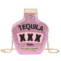 Y2k Lazerinė Butelio Formos Piniginė, Blizgučių Naujoviška Rankinė, Kawaii Blizganti Tekilos Grandinėlės Crossbody Rankinė - Puikiai Tinka Karnavalui, Mardi Gras, vakarėliui Crossbody sidabras