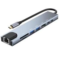 USB-C „Hub 8 in 1“ adapteris su 2 HDMI 4K, Ethernet, SD/TF, PD 100W