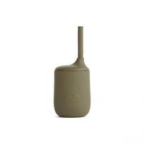 Silikoninis gertuvės puodelis su šiaudeliu Liewood Mr Bear / Khaki LW14363, 6 mėn+, 250 ml, su valymo šepetėliu