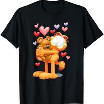 Garfield Hugging Pooky with Hearts 3D Cartoon Cat T-Shirt S juoda
