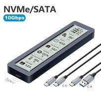 M.2 SSD dėklas NVME SATA SSD gaubtas 10Gbps M.2 į USB Type C Išmanus skaitmeninis ekranas Išorinis SSD dėžutės adapteris Palaiko UASP NVME and SATA