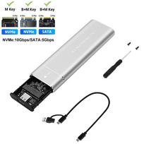 M2 SSD dėklas Dvigubo protokolo NVMe SATA SSD gaubto adapteris 10Gbps USB 3.1 Type C išorinis M.2 gaubtas Palaiko M raktus B&M raktus NVMe SATA Silver