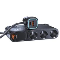 3 lizdų automobilinis lizdas, žiebtuvėlio skirstytuvas 9 viename automobilinis įkroviklio adapteris su PD3.0*2+QC greitu įkrovimu, 228W 12V/20V nepriklausomi jungikliai DC visiems automobiliams