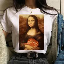 Vintage Humor Mona Lisa Print Women Fashion Top Funny Rose Mona Lisa T-Shirt Classic Camise Breathable Short-sleev M