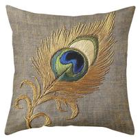 1 Pieces Peacock Feather Embroidered Burlap Cushion Covers Polyester pillowcase, sofa decorative cushion cov Headboard Pillow 16x16Inch