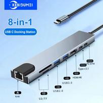 USB C HUB 4K30Hz Dokas 8 viename USB 3.0 Skirstytuvas Type C į RJ45 SD/TF Kortelių Skaitytuvas MacBook Nešiojamam Kompiuteriui