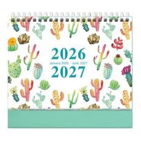2026-2027 Gėlių stalo kalendorius su spirale, nuo sausio iki birželio, 18 mėnesių, mėnesinis tvarkaraščio planuoklis, namų biuras, kaktuso stovimas atlenkiamas kalendorius B