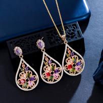 Ki0068 Mona Lisa Necklace Earrings Two-Piece Set, Sparkling Zircon, Set Chain
