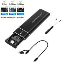 M2 SSD dėklas Dvigubo protokolo NVMe SATA SSD gaubto adapteris 10Gbps USB 3.1 Type C išorinis M.2 gaubtas Palaiko M raktus B&M raktus NVMe SATA Black