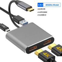 4-in-1 USB C dokas Dvigubas HDMI 4K@60Hz adapteris USB 3.0 šakotuvas Type C į HDMI USB C skirstytuvo adapteris OTG nešiojamam kompiuteriui Macbook