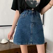 Classic Versatile Youthful Hong Kong BF Bustier High-waisted Thin Casual Students A-line Package Hip Short Skirt Ms. Summer Fashion Denim Short Skirt S juoda pilka spalva