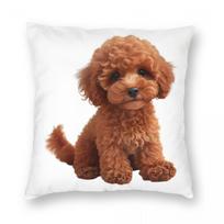 Poodle Toy Love Red Brown Cream Pillowcase Polyester Linen Velvet Pattern Zip Decorative Sofa Cushion Cover 12x12Inch