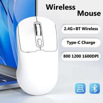 Bluetooth 5.4 pelė 2.4G belaidė pelė dviejų režimų žaidimų pelė 1600 DPI tyli pelė įkraunama ergonomiška pelė PC nešiojamam kompiuteriui Macbook Pro balta