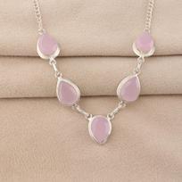 Rožinis chalcedonas, sterlingas sidabras, karoliai, 925 sidabras, rankų darbo papuošalai, jubiliejui, RN-1-18
