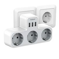 TESSAN EU USB lizdo adapteris su 2/3 kintamosios srovės lizdais ir 2 USB įkrovimo prievadais, su keliomis apsaugomis, skirtas išmaniesiems telefonams, planšetiniams kompiuteriams, MP3 3 Outlets & 3 USB Ports pilka spalva